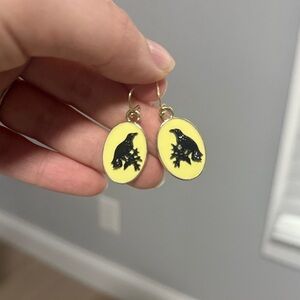Yellow and Black Raven Earrings